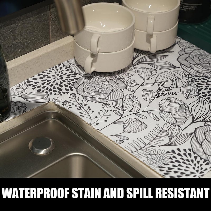 Amiitay Floral Drawer and Shelf Liner for Kitchen 12IN x 20FT, Non-Adhesive and Strong Non-Slip Cabinet Drawer Liners, Waterproof Thickened Shelf Liner,Easy to Clean,Black and White - Image 5